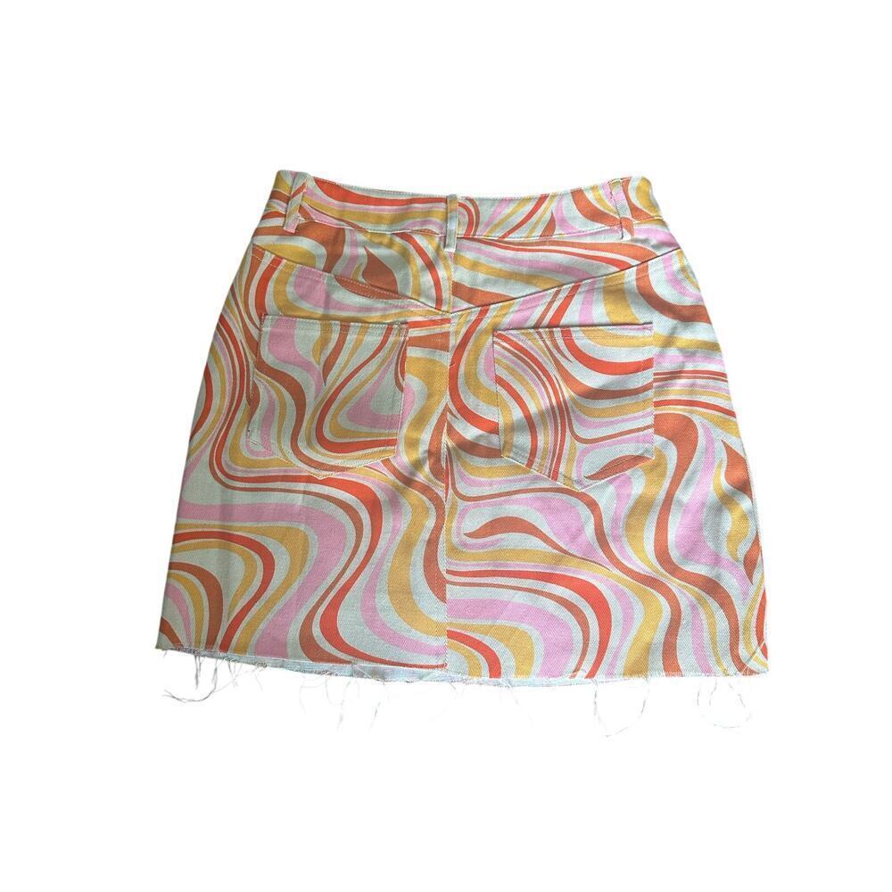 NWOT Pretty Garbage Groovy Swirl  Denim Skirt Outfit Size S - Picture 3 of 6